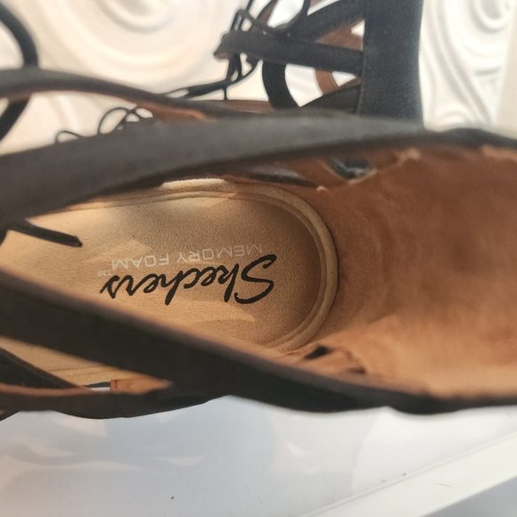 EUC Skechers Black Gladiator Style, Lace Up Wedge Sandals. Size 8.5 - Picture 14 of 15